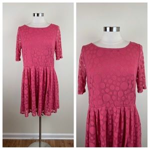 Lauren Conrad Pink Polka Dot Short Sleeve Sheer Dress Women Size 14